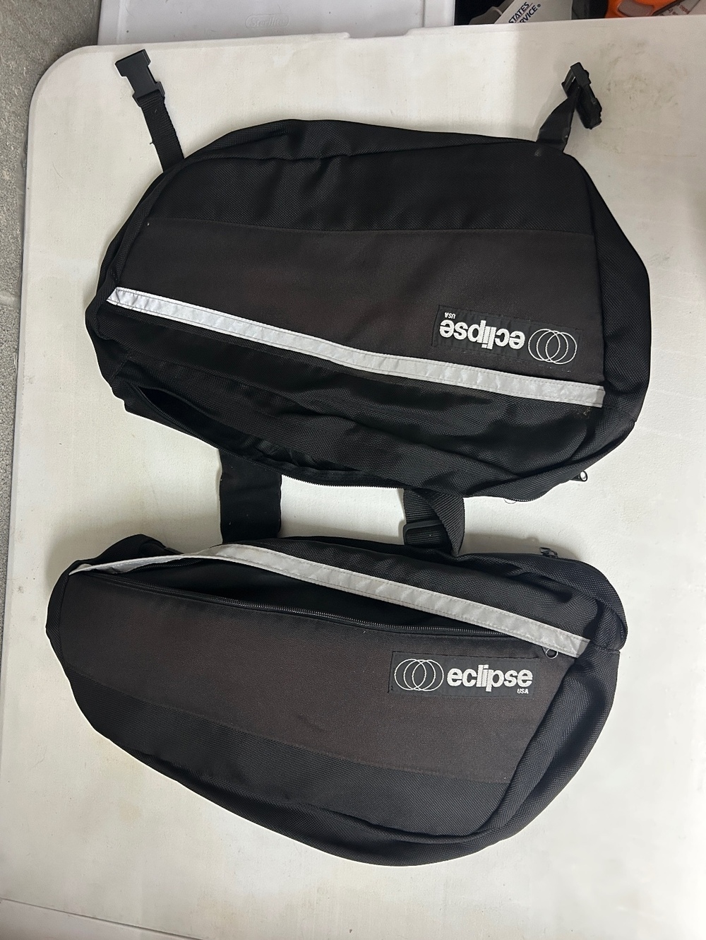 Eclipse USA Bicycle Pannier Bags Pair Black Rear Rack Bike Saddle Bag Reflective